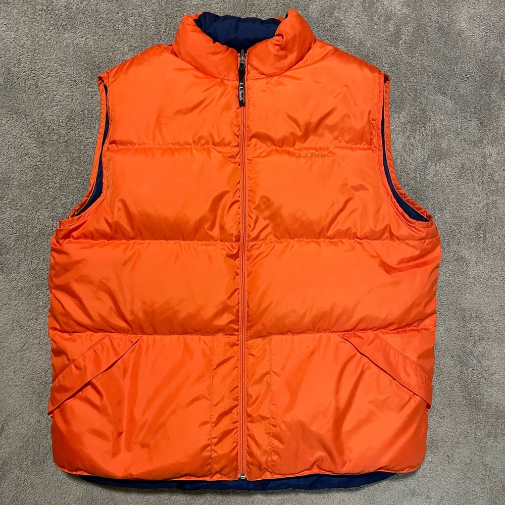 Vintage LL Bean Down Puffer Vest Men’s XLT Tall Orange Zip Up Outdoor Gorp Y2K